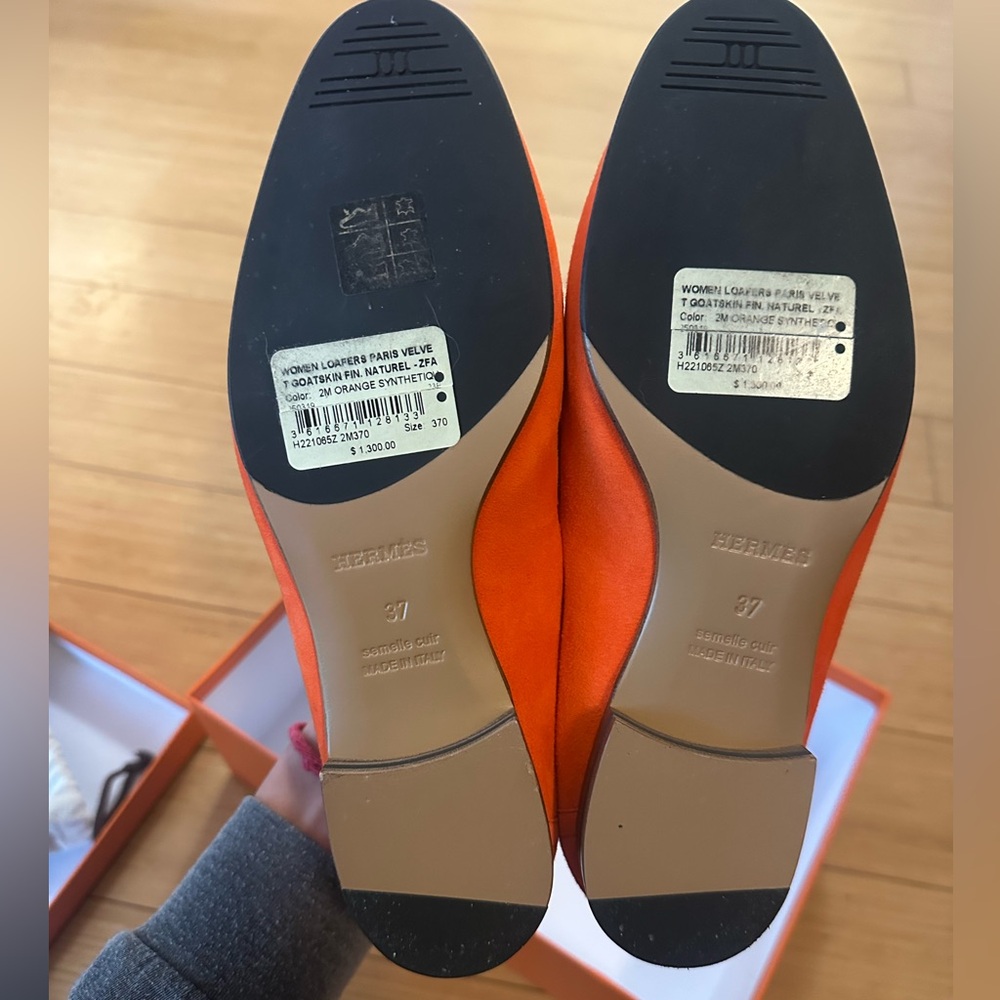 Hermes Orange Suede Moccasin Loafers - Picture 8 of 8